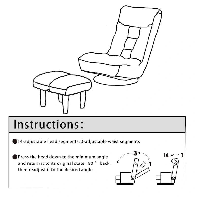Ensemble fauteuil inclinable pivotant sans accoudoirs bleu marine avec pouf, têtière et dossier réglables