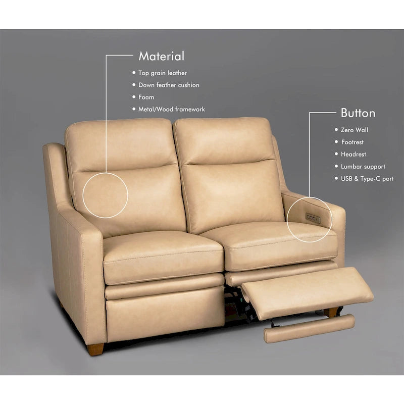 Canapé inclinable en cuir véritable 56, causeuse inclinable à triple moteur Zéro-mur avec ports USB et USB-C
