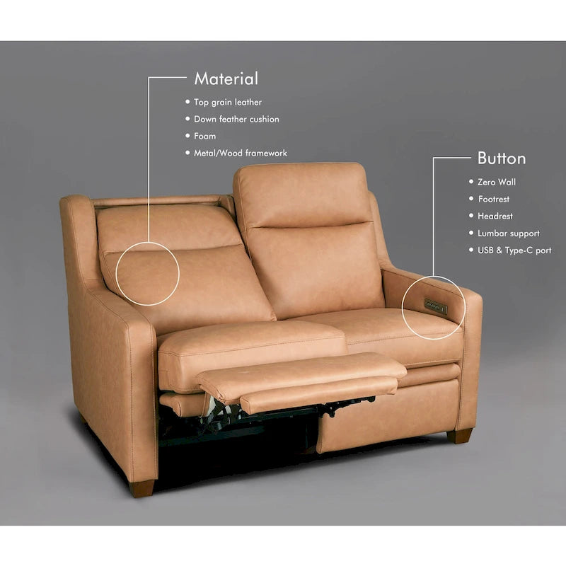 Canapé inclinable en cuir véritable 56, causeuse inclinable à triple moteur Zéro-mur avec ports USB et USB-C