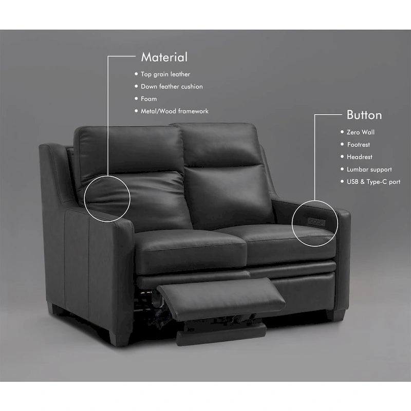 Canapé inclinable en cuir véritable 56, causeuse inclinable à triple moteur Zéro-mur avec ports USB et USB-C