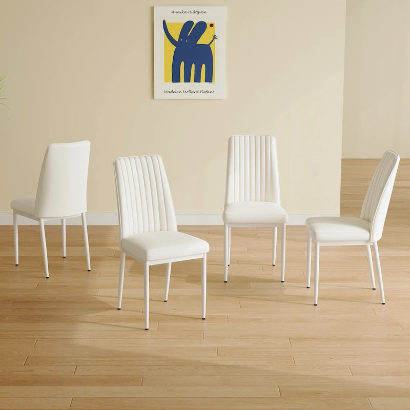 Lot de 4 Chaises de Salle à Manger Modernes, Chaises de Salle à Manger Rembourrées en Cuir avec Dossier à Rayures Verticales, Chaises de Cuisine avec Pieds en Métal