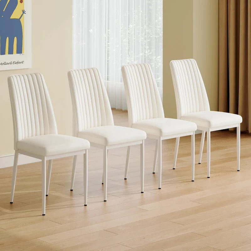 Lot de 4 Chaises de Salle à Manger Modernes, Chaises de Salle à Manger Rembourrées en Cuir avec Dossier à Rayures Verticales, Chaises de Cuisine avec Pieds en Métal