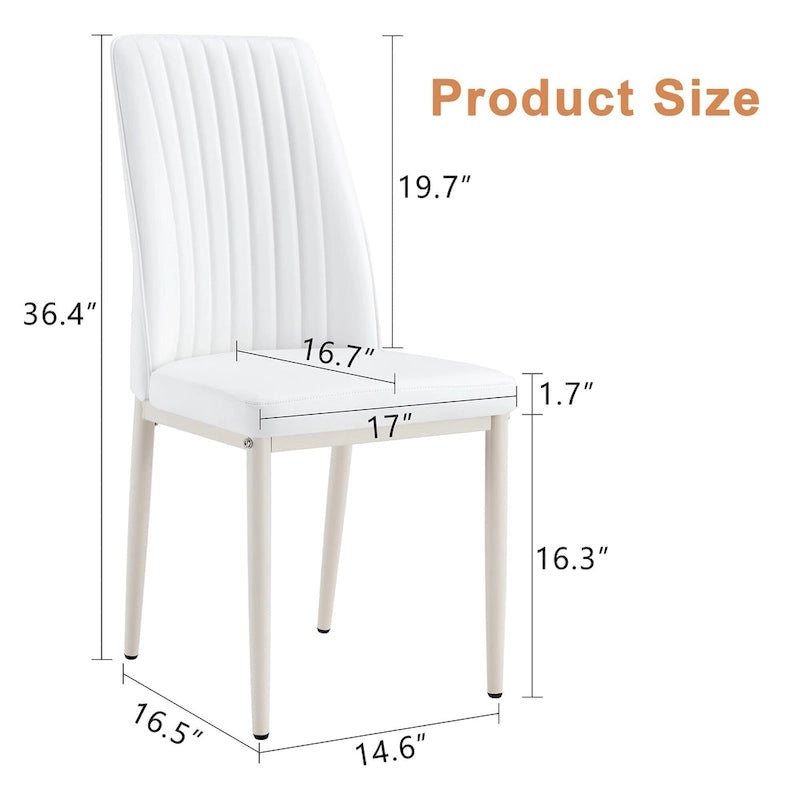 Lot de 4 Chaises de Salle à Manger Modernes, Chaises de Salle à Manger Rembourrées en Cuir avec Dossier à Rayures Verticales, Chaises de Cuisine avec Pieds en Métal