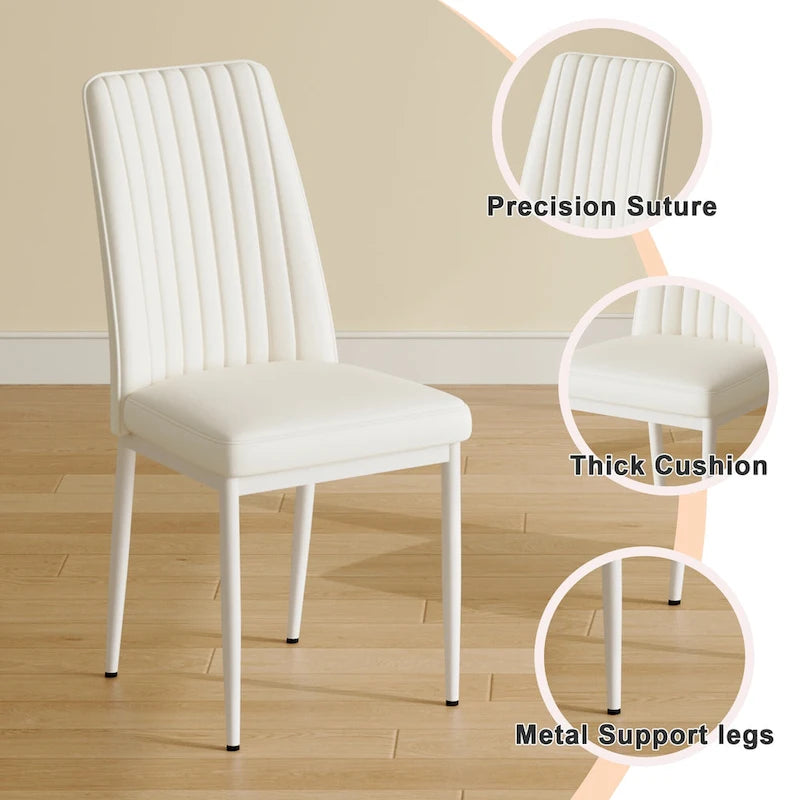 Lot de 4 Chaises de Salle à Manger Modernes, Chaises de Salle à Manger Rembourrées en Cuir avec Dossier à Rayures Verticales, Chaises de Cuisine avec Pieds en Métal