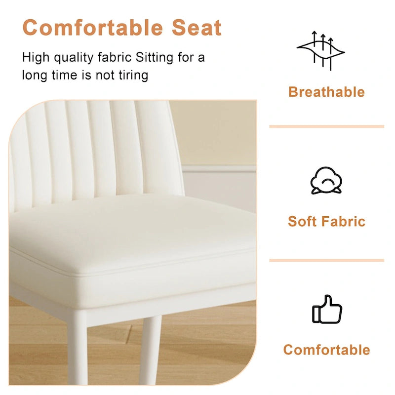 Lot de 4 Chaises de Salle à Manger Modernes, Chaises de Salle à Manger Rembourrées en Cuir avec Dossier à Rayures Verticales, Chaises de Cuisine avec Pieds en Métal