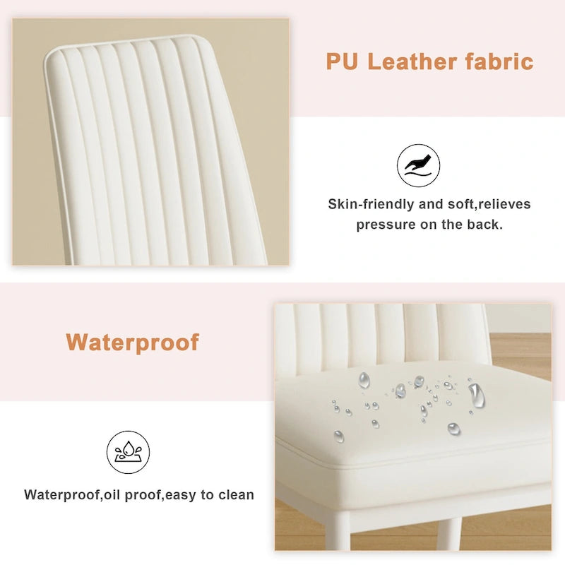 Lot de 4 Chaises de Salle à Manger Modernes, Chaises de Salle à Manger Rembourrées en Cuir avec Dossier à Rayures Verticales, Chaises de Cuisine avec Pieds en Métal