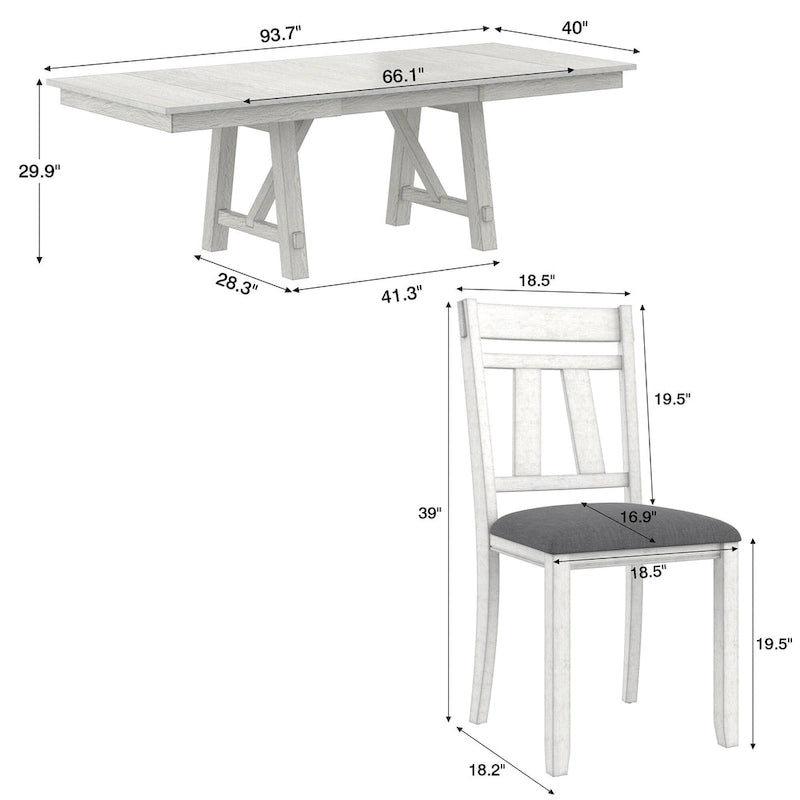 Ensemble table et chaises de salle à manger (avec banc) — Table à manger rectangulaire extensible en bois massif et chaises de salle à manger en bois massif