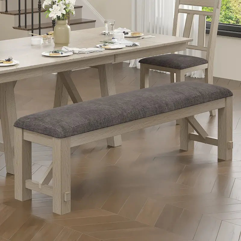 Ensemble table et chaises de salle à manger (avec banc) — Table à manger rectangulaire extensible en bois massif et chaises de salle à manger en bois massif