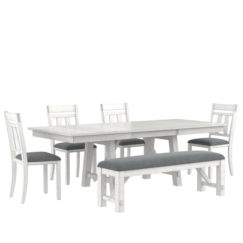 Ensemble table et chaises de salle à manger (avec banc) — Table à manger rectangulaire extensible en bois massif et chaises de salle à manger en bois massif