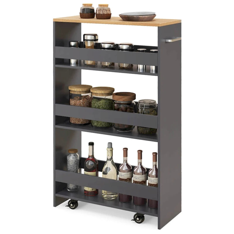 Chariot de rangement roulant à quatre niveaux, chariot de cuisine ultra-mince de 20 cm (avec roues)