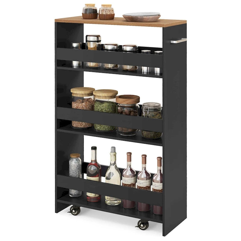 Chariot de rangement roulant à quatre niveaux, chariot de cuisine ultra-mince de 20 cm (avec roues)