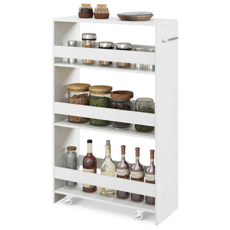 Chariot de rangement roulant à quatre niveaux, chariot de cuisine ultra-mince de 20 cm (avec roues)
