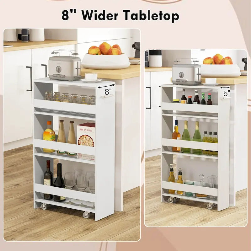Chariot de rangement roulant à quatre niveaux, chariot de cuisine ultra-mince de 20 cm (avec roues)