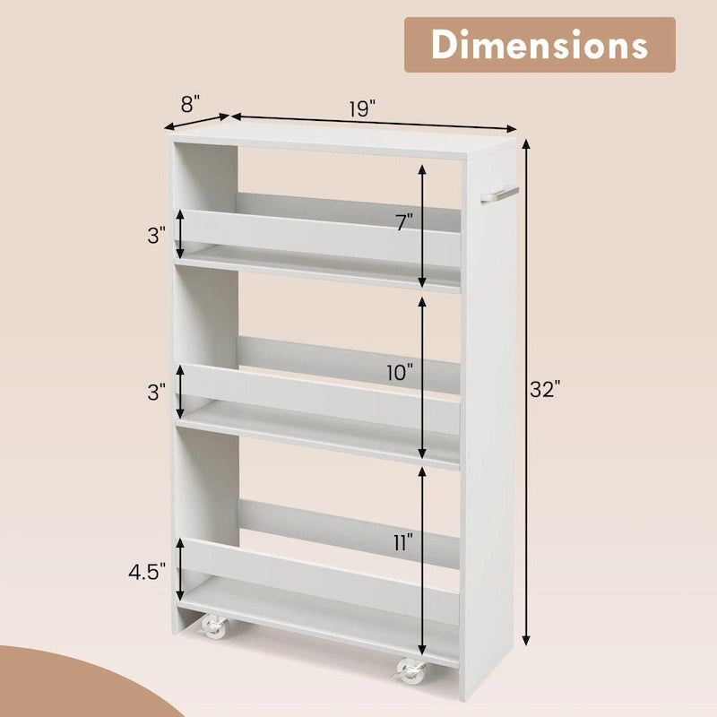 Chariot de rangement roulant à quatre niveaux, chariot de cuisine ultra-mince de 20 cm (avec roues)