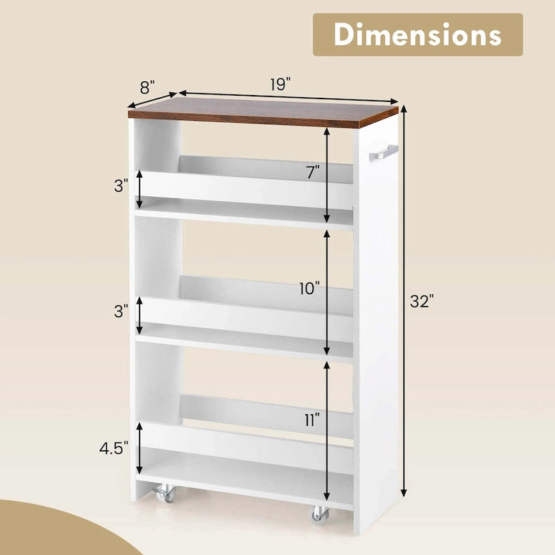 Chariot de rangement roulant à quatre niveaux, chariot de cuisine ultra-mince de 20 cm (avec roues)