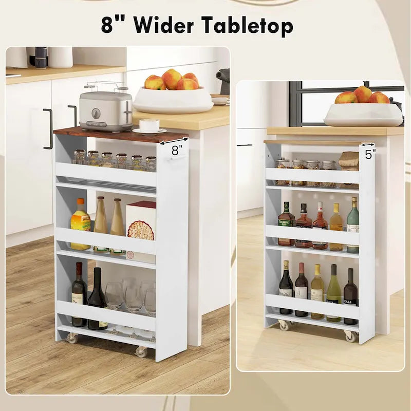 Chariot de rangement roulant à quatre niveaux, chariot de cuisine ultra-mince de 20 cm (avec roues)