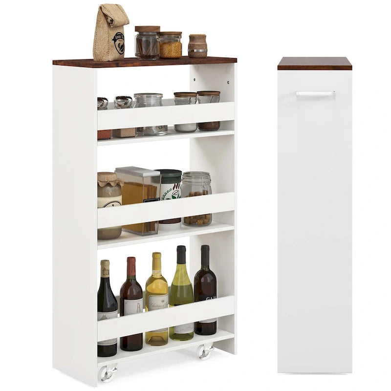 Chariot de rangement roulant à quatre niveaux, chariot de cuisine ultra-mince de 20 cm (avec roues)