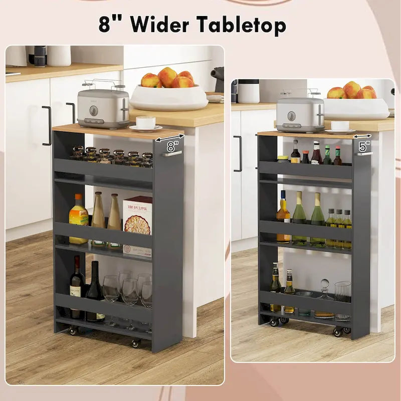Chariot de rangement roulant à quatre niveaux, chariot de cuisine ultra-mince de 20 cm (avec roues)