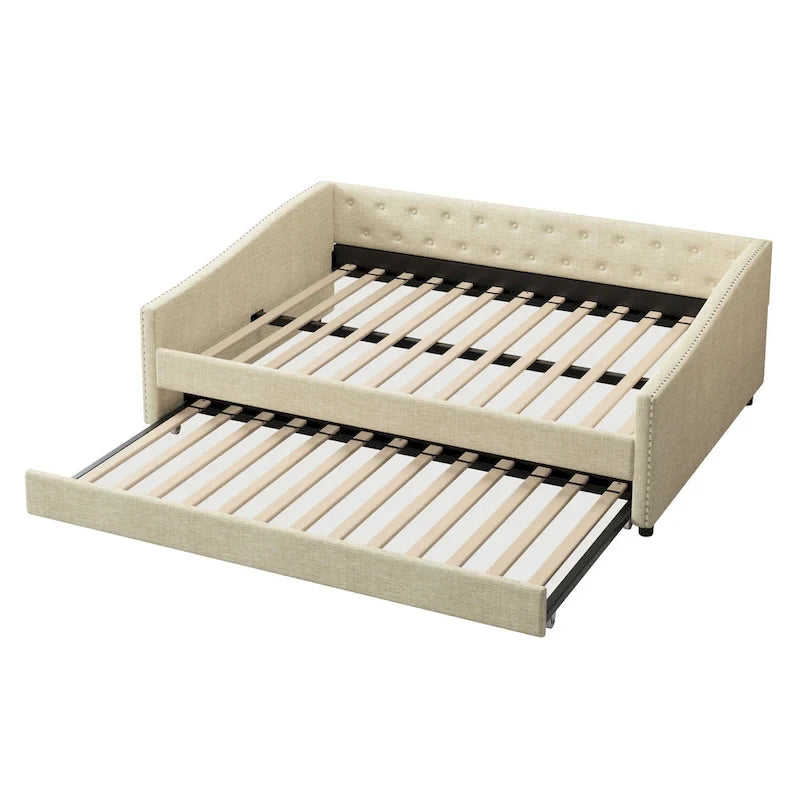 Canapé-lit capitonné (avec tiroir de rangement et accoudoirs élégants et ondulés)