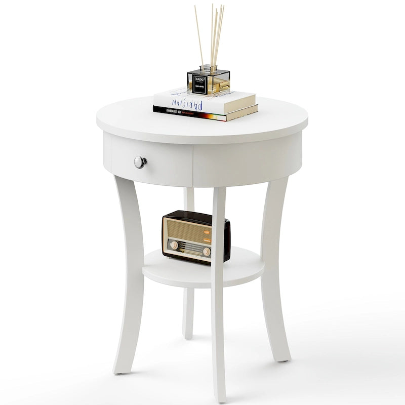 Table de chevet ronde à double plateau, adaptée à la chambre et au salon.