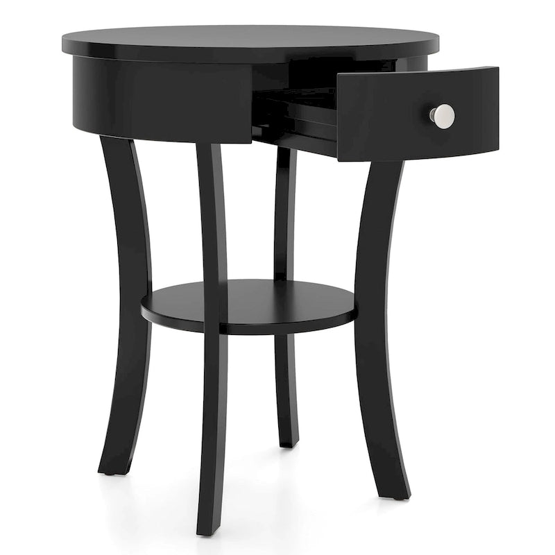 Table de chevet ronde à double plateau, adaptée à la chambre et au salon.