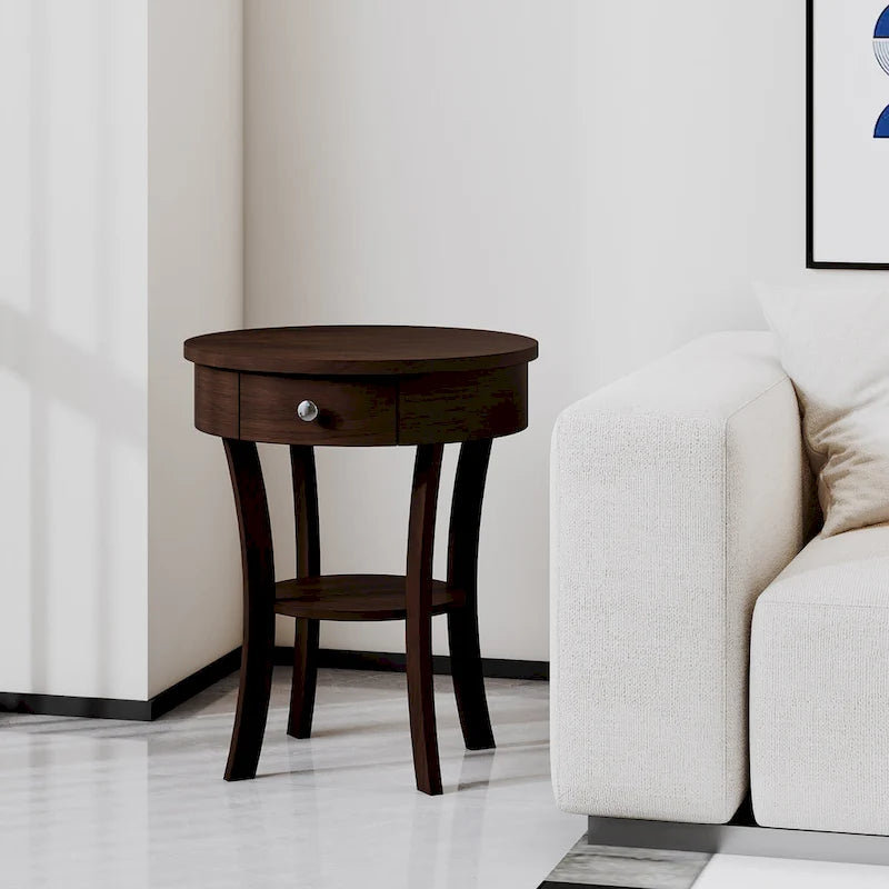Table de chevet ronde à double plateau, adaptée à la chambre et au salon.