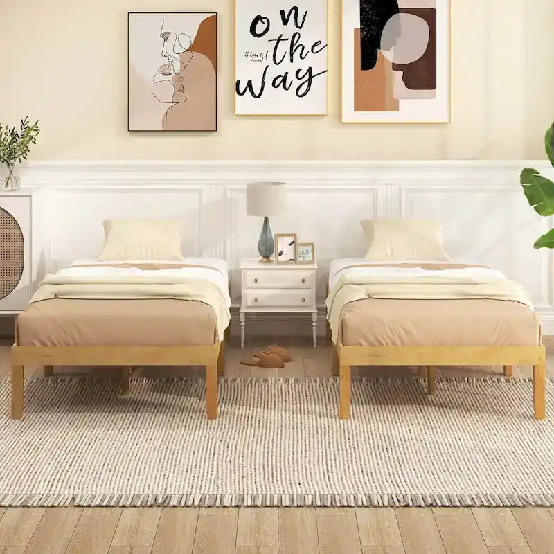 Cadre de lit en bois (simple / double / queen) — 14 lattes avec caoutchouc antidérapant