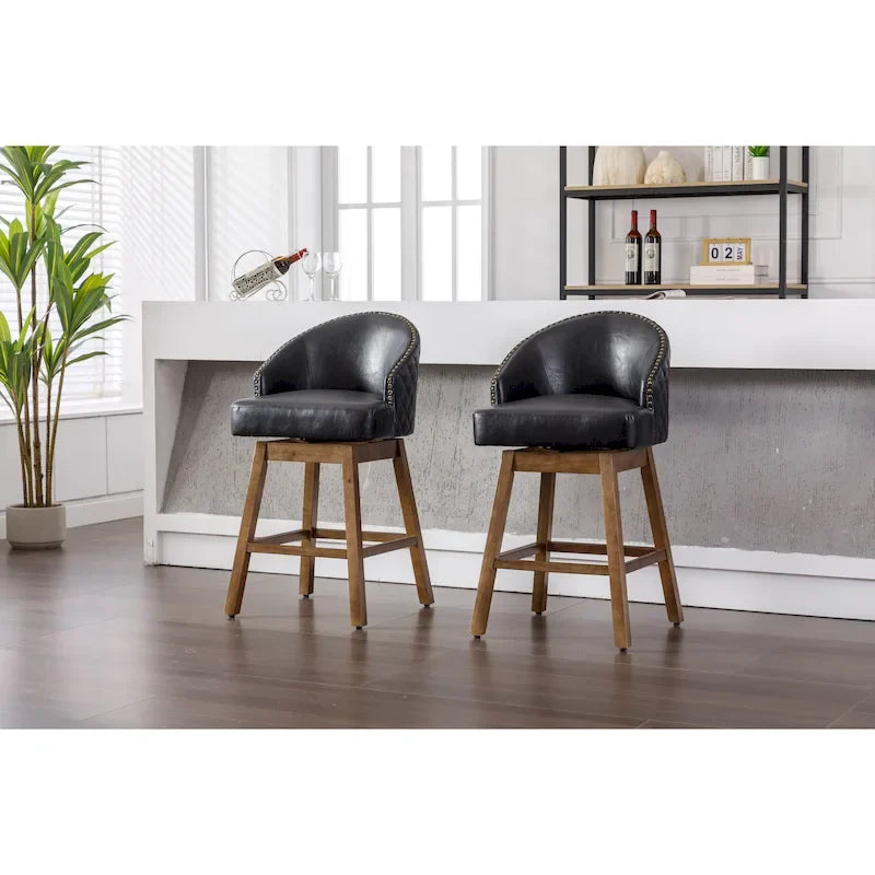 Lot de 2 tabourets de bar pivotants, tabourets de bar en PU hauteur comptoir avec accoudoirs, tabourets d'îlot de cuisine avec dossier et repose-pieds