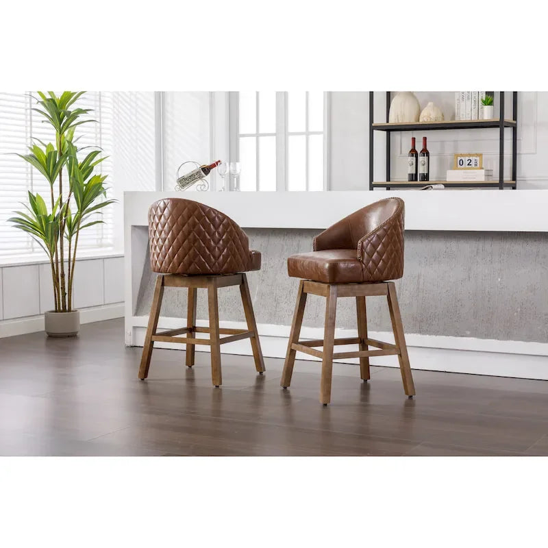 Lot de 2 tabourets de bar pivotants, tabourets de bar en PU hauteur comptoir avec accoudoirs, tabourets d'îlot de cuisine avec dossier et repose-pieds