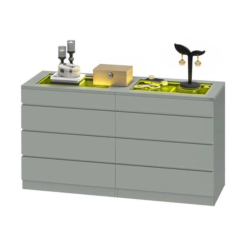 Commode à 8 tiroirs (avec éclairage RVB) — Meuble de rangement horizontal haute brillance