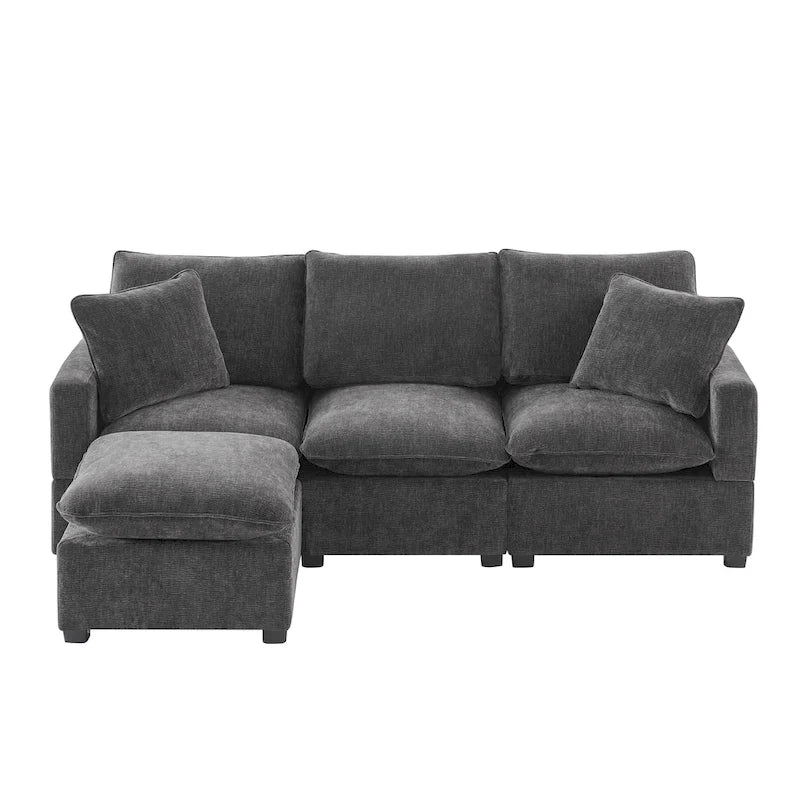 Canapé d'angle modulable en L, canapé sectionnel 4 places en chenille