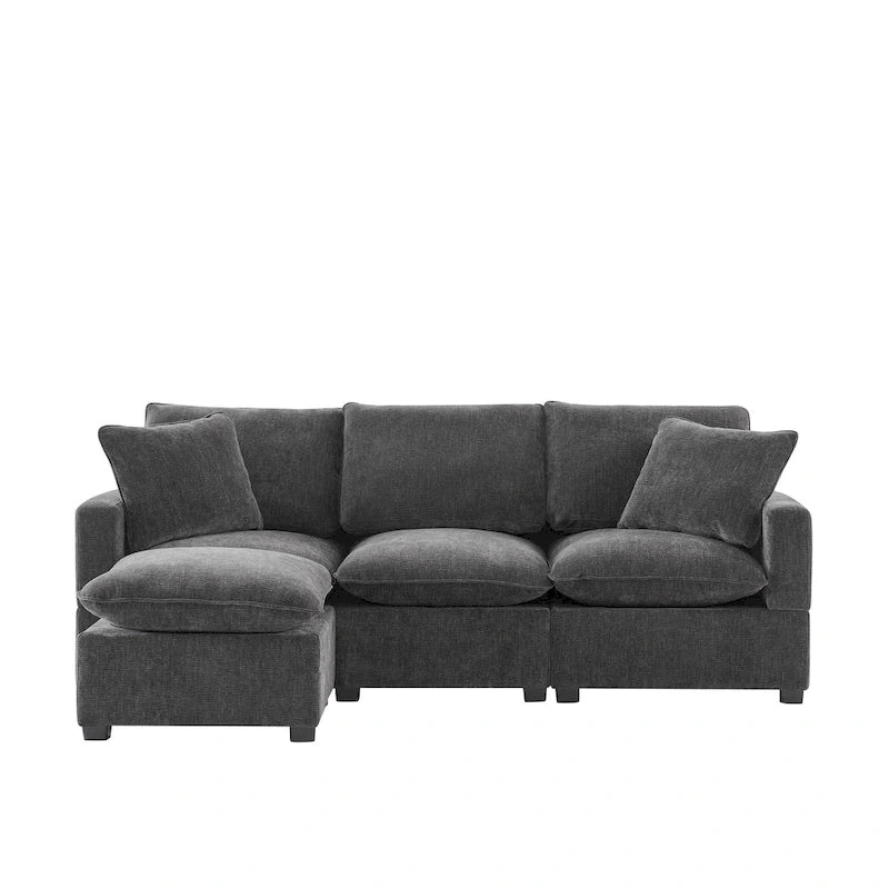 Canapé d'angle modulable en L, canapé sectionnel 4 places en chenille