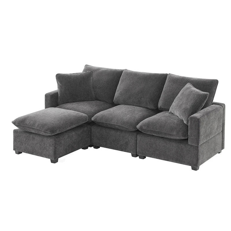 Canapé d'angle modulable en L, canapé sectionnel 4 places en chenille