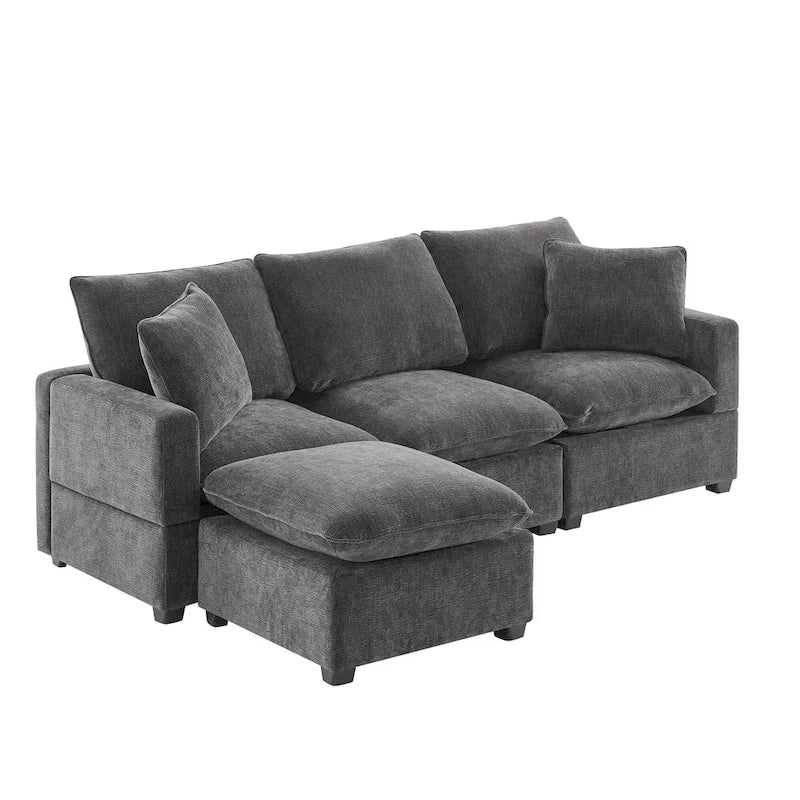 Canapé d'angle modulable en L, canapé sectionnel 4 places en chenille