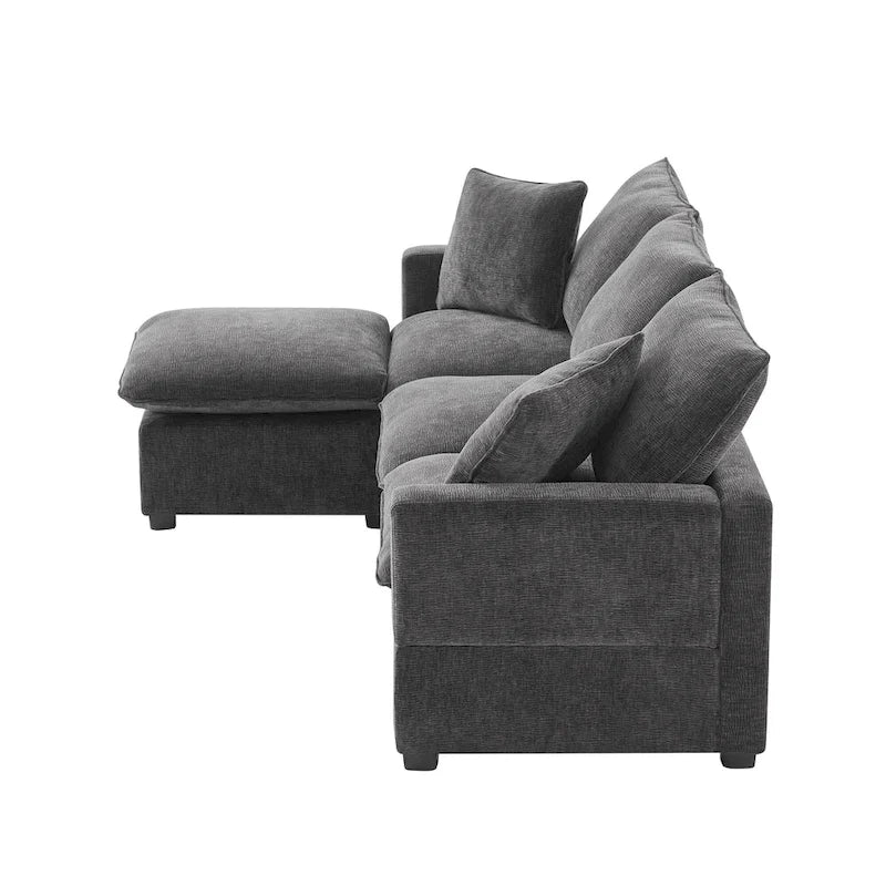 Canapé d'angle modulable en L, canapé sectionnel 4 places en chenille