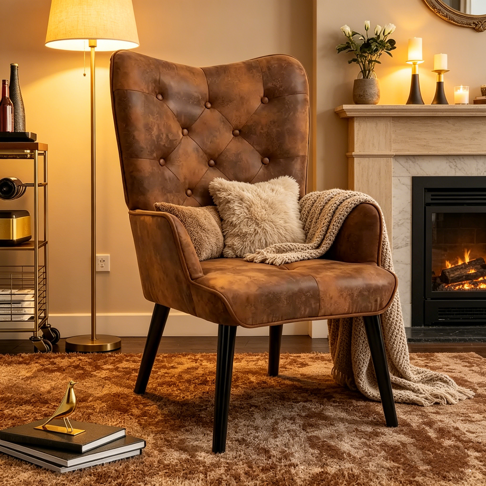 Fauteuil de style campagnard avec dossier à oreilles capitonné