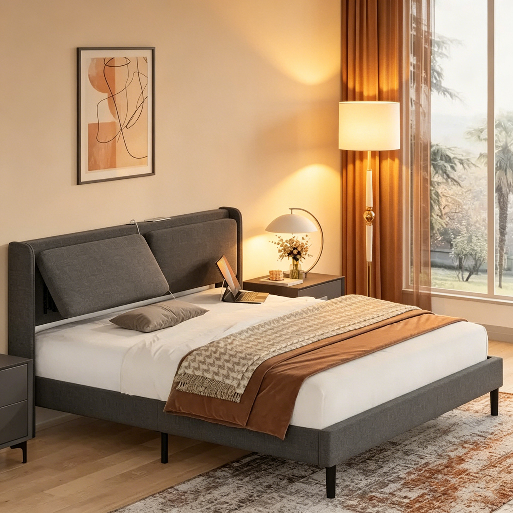 Cadre de lit queen avec ports USB