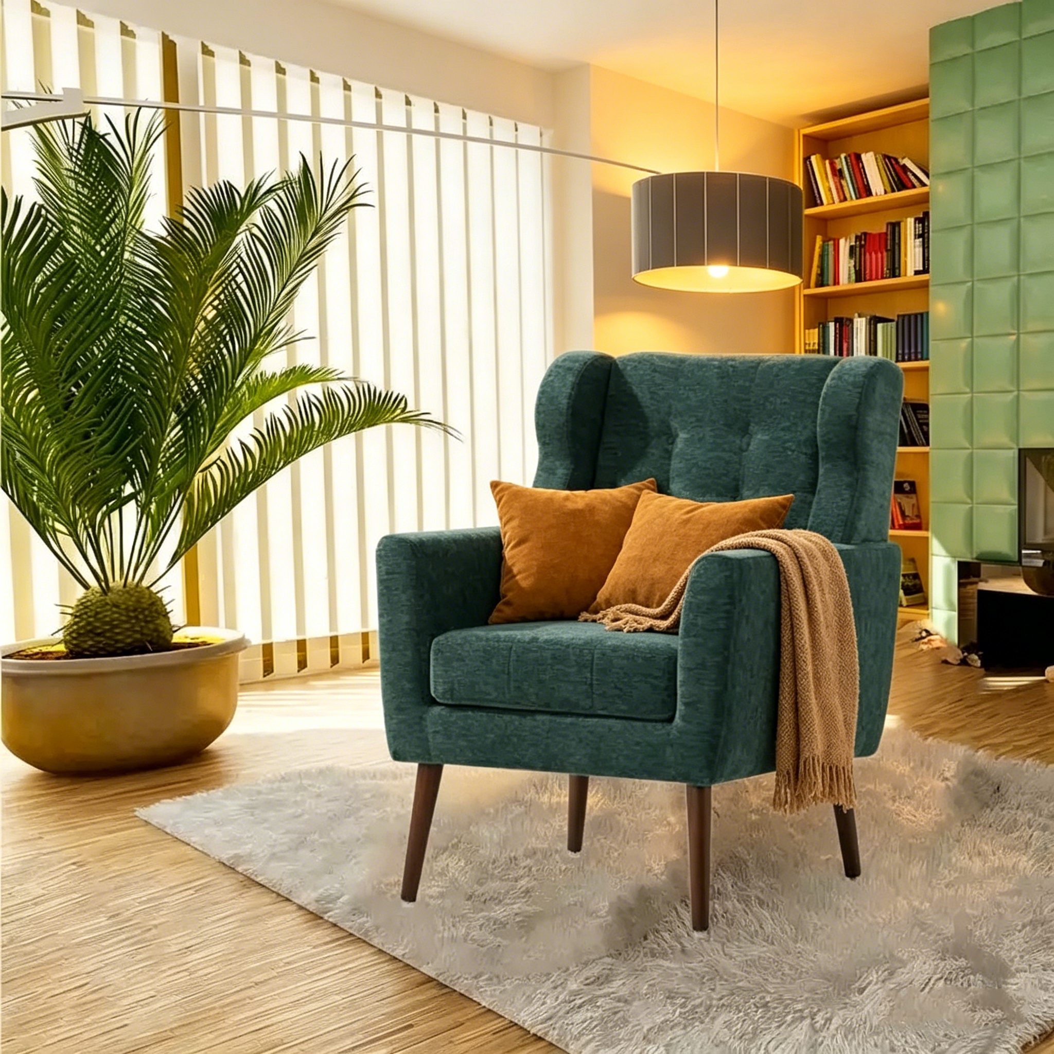 Fauteuil de lecture confortable du milieu du siècle en tissu chenille