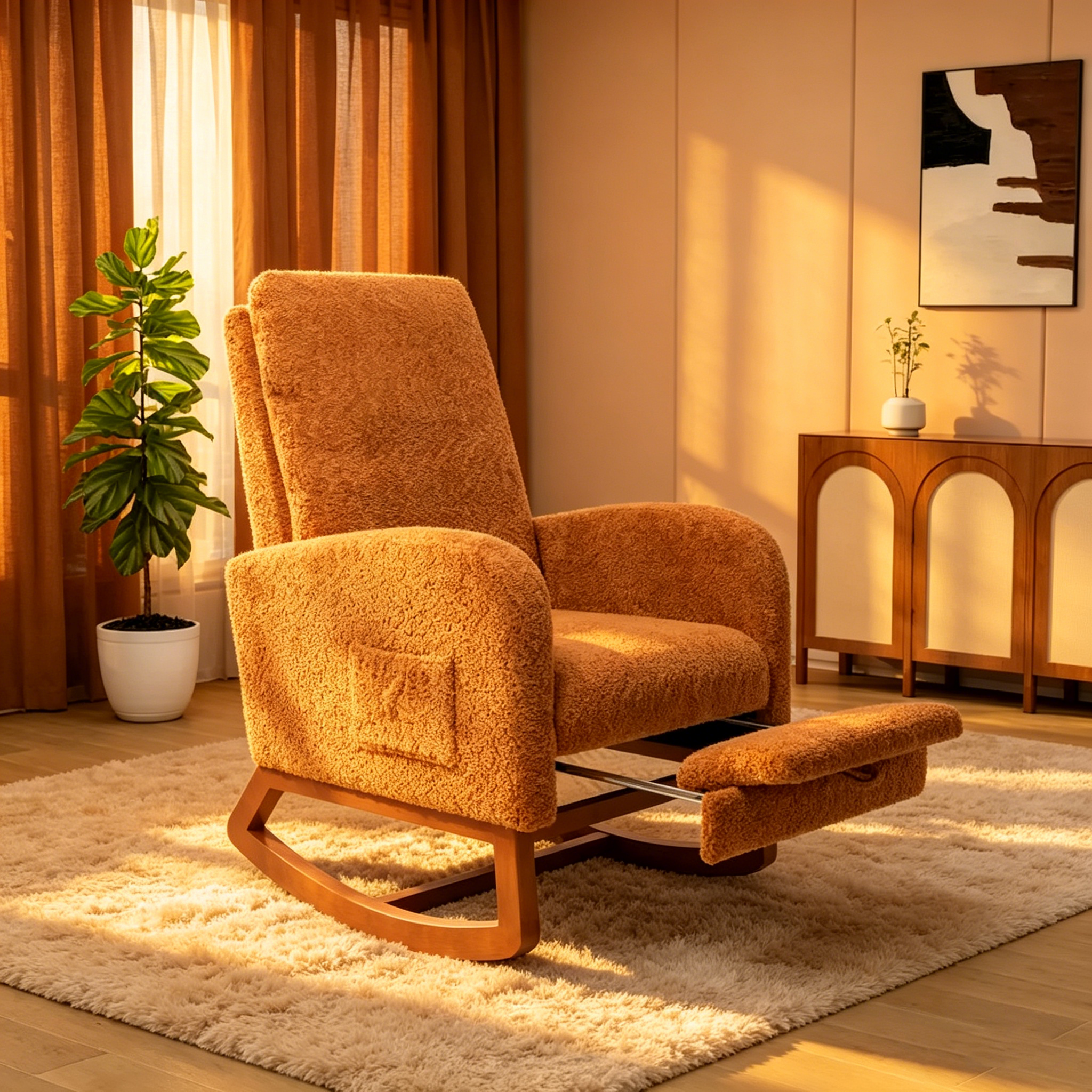 Fauteuil à bascule à dossier haut avec repose-pieds rétractable