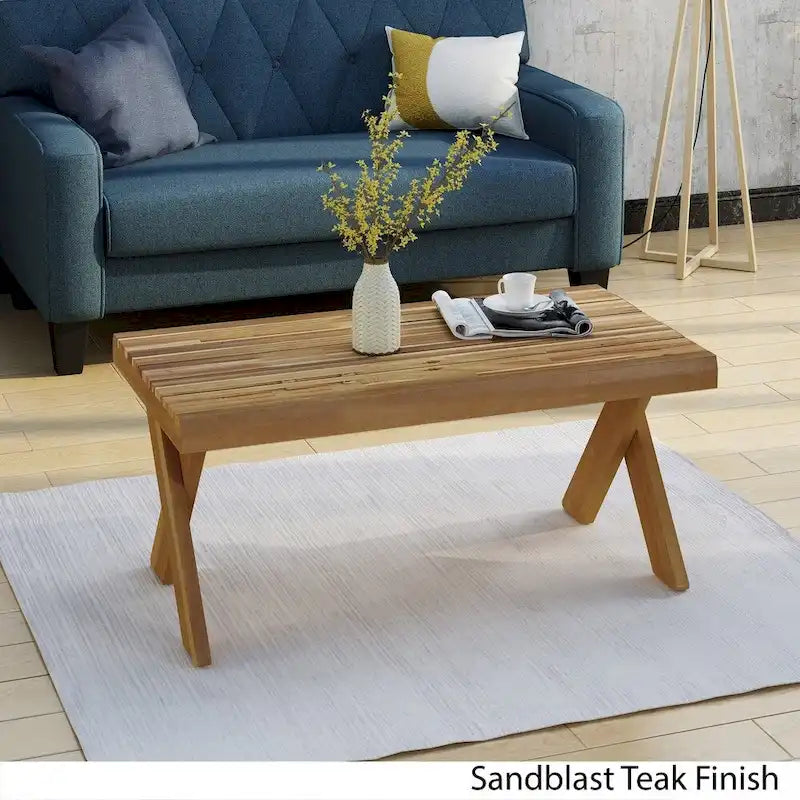 Table basse en bois d'acacia style ferme