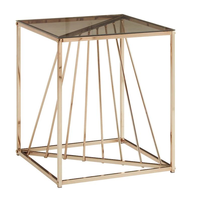 Table d'appoint carrée en métal avec plateau en verre