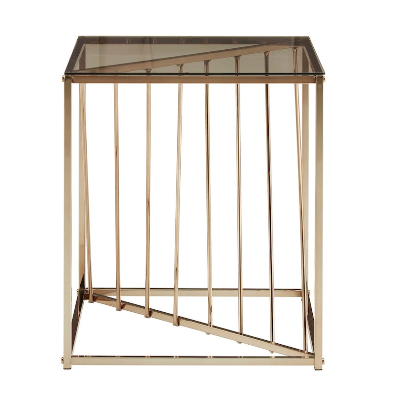 Table d'appoint carrée en métal avec plateau en verre