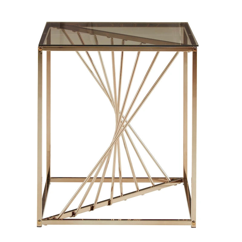 Table d'appoint carrée en métal avec plateau en verre