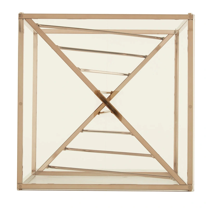 Table d'appoint carrée en métal avec plateau en verre
