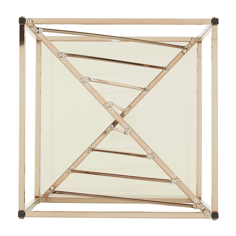 Table d'appoint carrée en métal avec plateau en verre