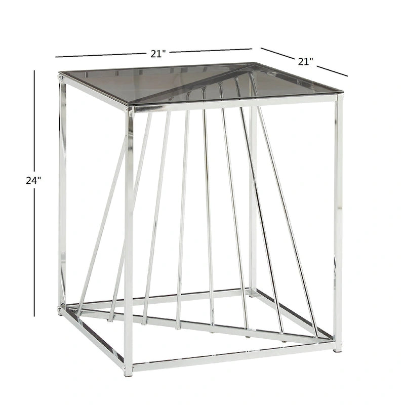 Table d'appoint carrée en métal avec plateau en verre