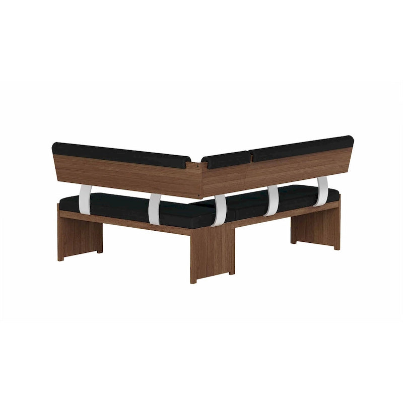 Ensemble de salle à manger et chaises en bois moderne, comprenant table à manger, buffet et banc.