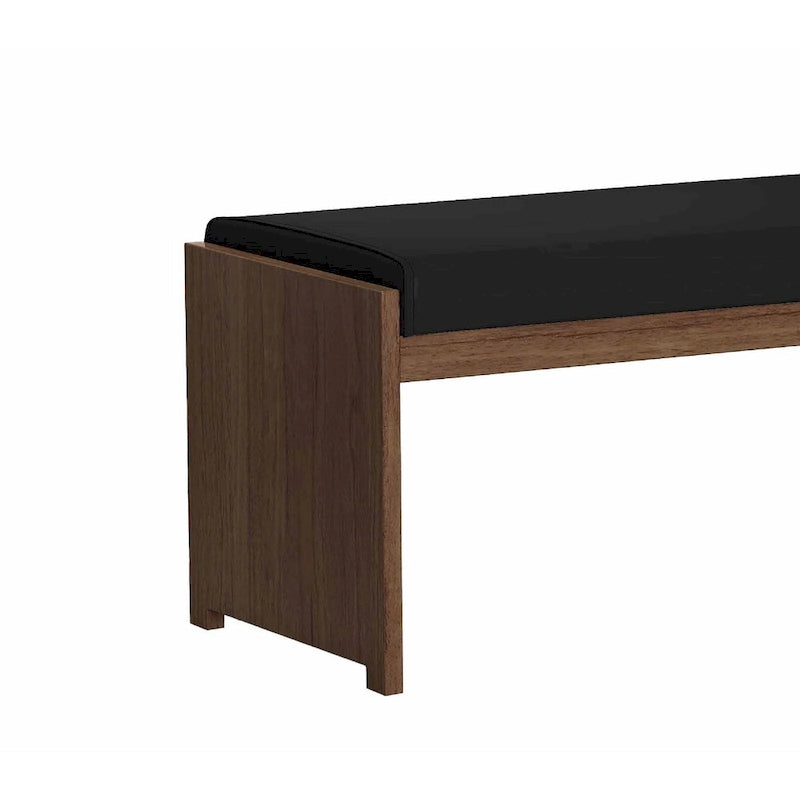 Ensemble de salle à manger et chaises en bois moderne, comprenant table à manger, buffet et banc.