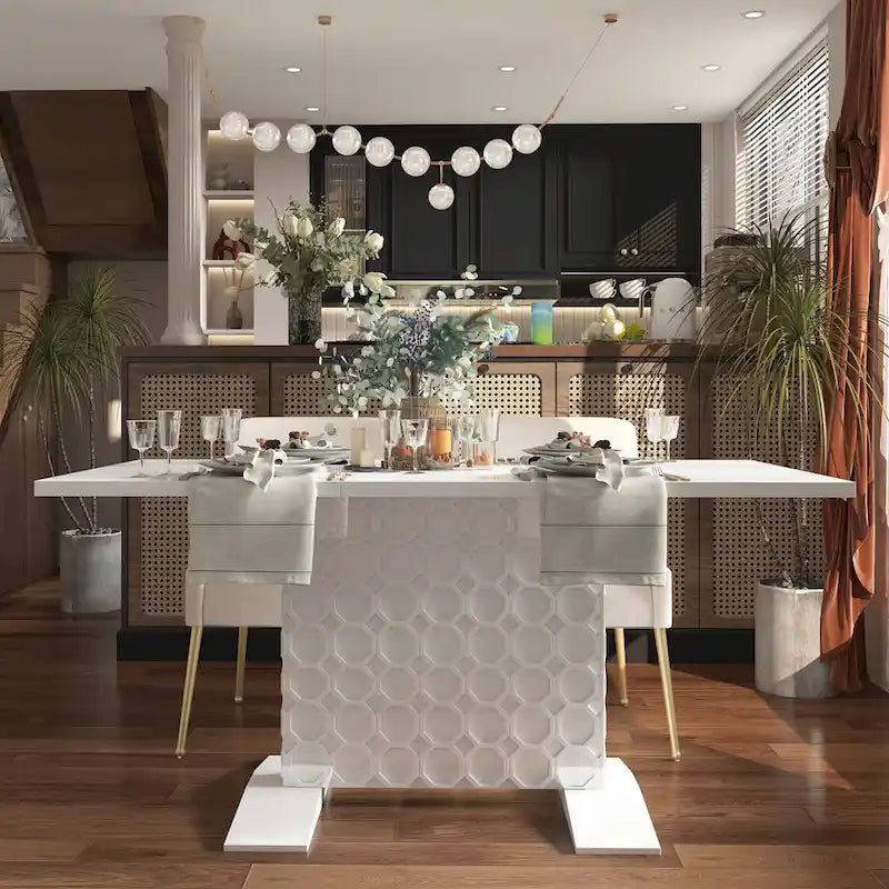 Table à manger extensible en bois laqué brillant (6 places)