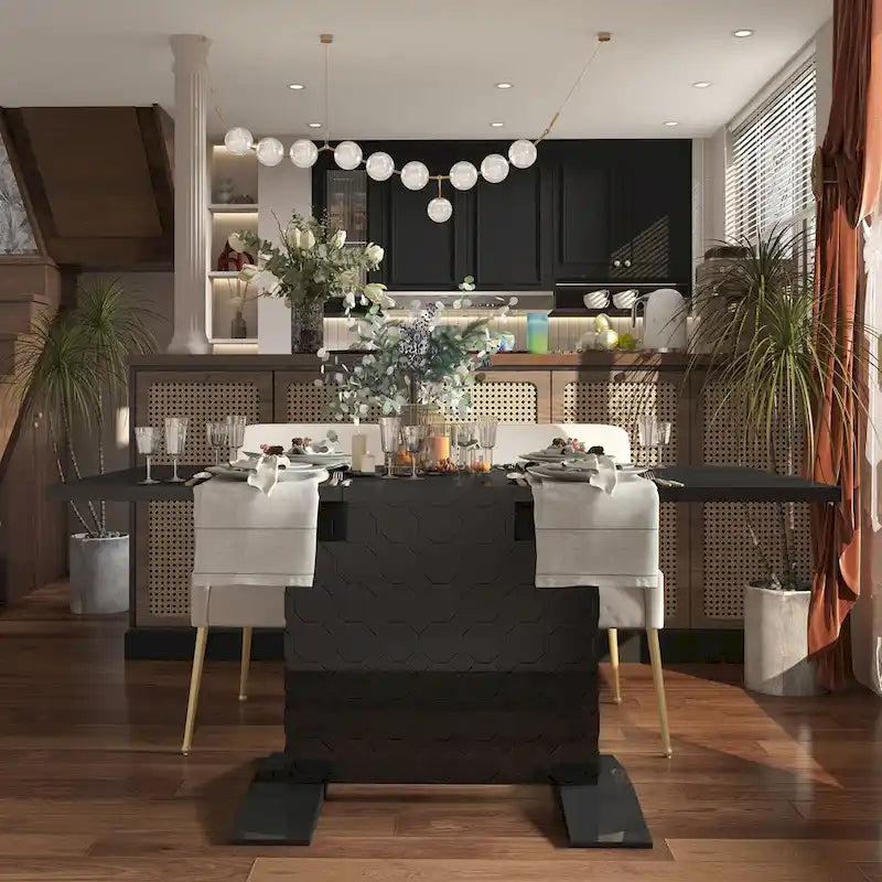 Table à manger extensible en bois laqué brillant (6 places)